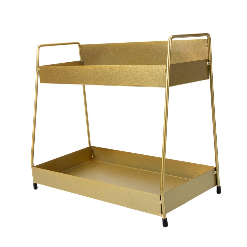 Angoily Double-Layer Iron Makeup Storage Rack Multi-Function Bathroom Organizer for Cosmetics Toiletries and Sundries Elegant Desktop Display Shelf for Home and Office
