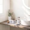 DUYHBAWRS Bathroom Set Flip Bin Soap Dispenser Cotton Swab Box Toothbrush Holder Set(D) view 3