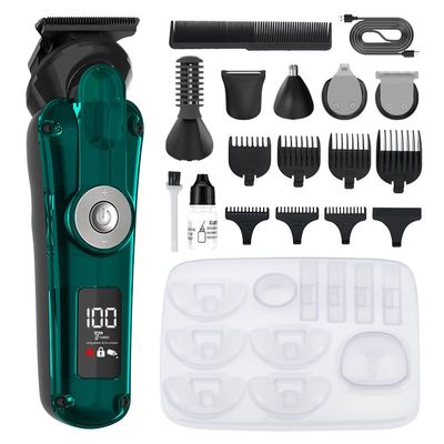 6-in-1 Men's Multifunctional Professional Electric Grooming Kit - Trimmer, Shaver, Nose Hair Clipper Set for Home Use (616 Green)