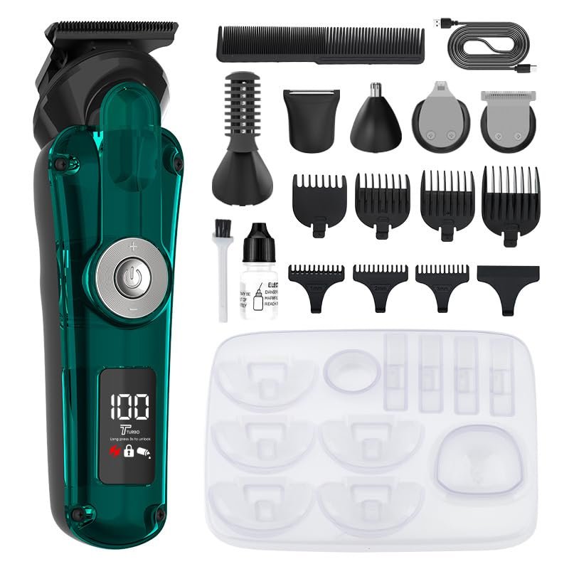 6-in-1 Men's Multifunctional Professional Electric Grooming Kit - Trimmer, Shaver, Nose Hair Clipper Set for Home Use (616 Green)