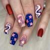 Independence Day Design Press on Nails Square Medium July 4th Stripes Stars Acrylic Fake Nails Water Ripple Full Coverage False Nails for Women Holiday Natural Matte Manicure Gift (24Pcs) view 1