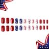 Independence Day Design Press on Nails Square Medium July 4th Stripes Stars Acrylic Fake Nails Water Ripple Full Coverage False Nails for Women Holiday Natural Matte Manicure Gift (24Pcs) view 4