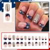 24Pcs Independence Day Themed French Tip Press on Nails, July 4th Glitter Glossy Fake Nails, Natural Full Coverage Acrylic Nails for Women Independence Day Nail Gifts view 2