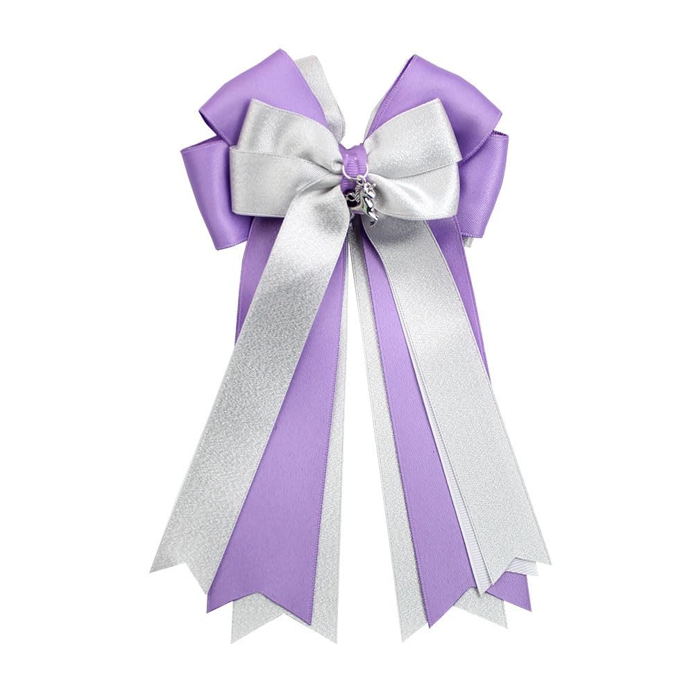 10pcs Equestrian Hair Bow Clips Horse Bit Pattern Hairpin riding Decorative Horse Charm Bow, Purple and Silver, 8.5 x 4.5 inches, Layered Satin Ribbon bowknot hair clips