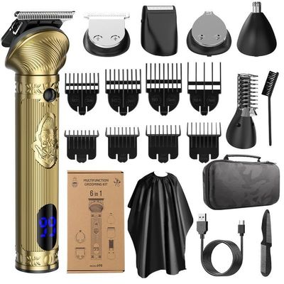 Men's Multifunctional Electric Shaver and Trimmer Kit - New Amazon Release with Replaceable Heads for Beard, Hair, and Nose (698 Bronze+EVA Bag)