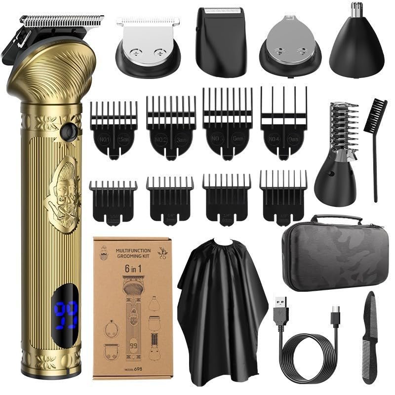 Men's Multifunctional Electric Shaver and Trimmer Kit - New Amazon Release with Replaceable Heads for Beard, Hair, and Nose (698 Bronze+EVA Bag)