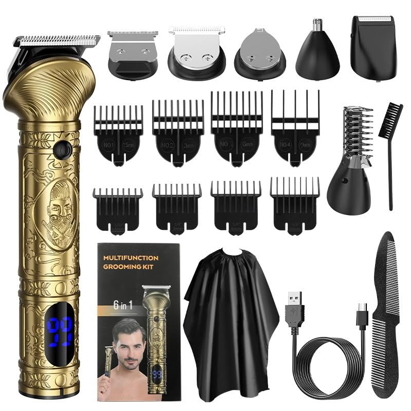 Men's Multifunctional Electric Shaver and Trimmer Kit - New Amazon Release with Replaceable Heads for Beard, Hair, and Nose (697 Bronze)