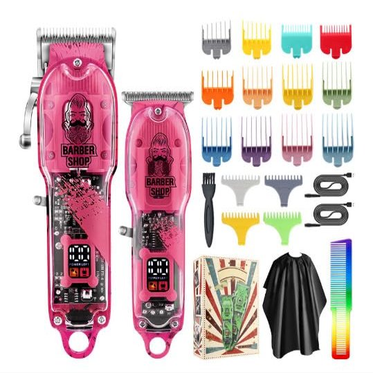 GLDNTM Mother-Daughter Clipper Set - Transparent Body Electric Hair Trimmer for Men, Ideal for Home and Oil Head Styles (A-Rosered)