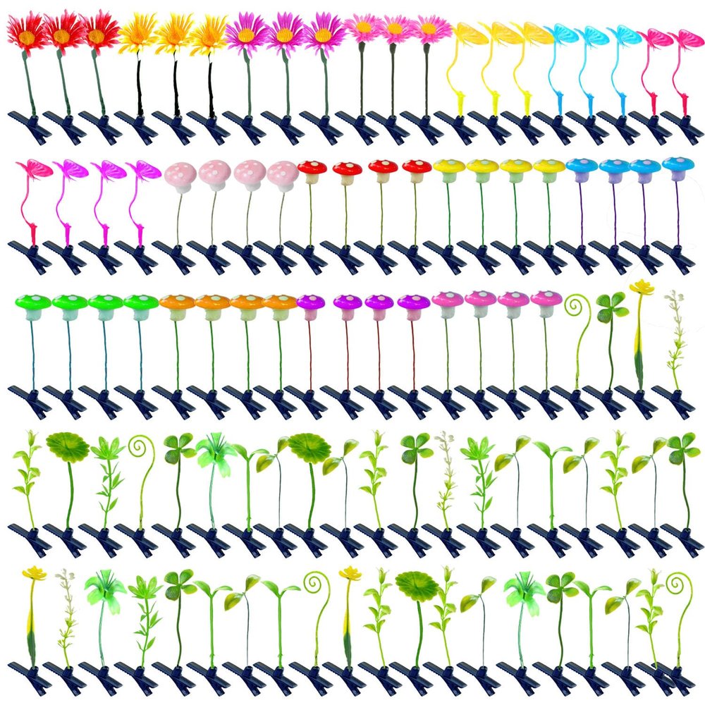 100 Pcs Bean Sprout Hair Clips Mixed Style Plant Hairpins Rave Clips Flower Butterfly Grass mushroom clips Hair Accessories Headwear for Women Kids Girls Lady Home School Party