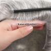 0.06-0.08mm Full PU Skin Men Toupee Human Hair Natural Hairine Mixed Grey/Brown Male Wig Single Knot Human Hairpieces Replacement System 30mm Wave 120% Density (#1B80) view 2