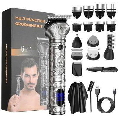 Men's Multifunctional Electric Shaver and Trimmer Kit - New Amazon Release with Replaceable Heads for Beard, Hair, and Nose (697 Grey)