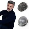 0.06-0.08mm Full PU Skin Men Toupee Human Hair Natural Hairine Mixed Grey/Brown Male Wig Single Knot Human Hairpieces Replacement System 30mm Wave 120% Density (#1B40) view 1