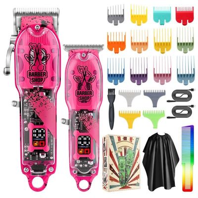 GLDNTM Mother-Daughter Clipper Set - Transparent Body Electric Hair Trimmer for Men, Ideal for Home and Oil Head Styles (B-Pink)