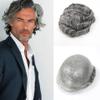 0.06-0.08mm Full PU Men Toupee Human Hair Prothesis Men's Wigs Human Hairpieces Replacement System Mixed Grey/Brown Male Wig Natural Hairline Single Knot 30mm Wave 120% Density (#1B60) view 1
