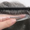 0.06-0.08mm Full PU Men Toupee Human Hair Prothesis Men's Wigs Human Hairpieces Replacement System Mixed Grey/Brown Male Wig Natural Hairline Single Knot 30mm Wave 120% Density (#1B60) view 2
