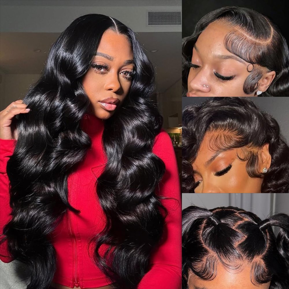 13x4 Body Wave Lace Front Wig Human Hair Natural Black Wigs Brazilian Virgin Human Hair 180% Density HD Transparent Lace Frontal Wigs Pre Plucked 20inch