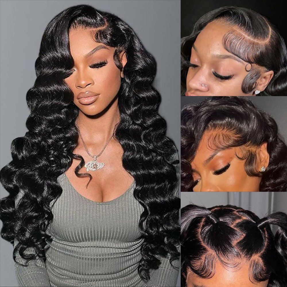 13x4 Body Wave Lace Front Wig Human Hair 22inch 180% Density Pre Plucked Wigs 10A Human Hair HD Transparent Lace Frontal Wigs for Women Natural Black 22inch