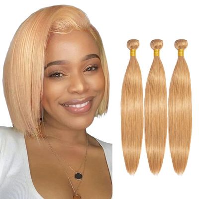 Blonde Bundles Human Hair Straight Bundles 22 24 26 Inch #27 Honey Blonde Straight Bundle Human Hair Extensions Double Weft Unprocessed Brazilian Virgin Hair 3 Bundle 50 Grams Per Bundle