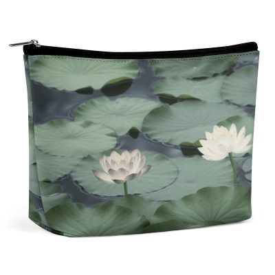 LLUTSNTH Makeup Bags Large Capacity Cosmetic Bags for Women Black Lily Pads Open Flat Toiletry Bag Waterproof Makeup Pouch Portable Cosmetic Organizer Makeups Train for Travel Gift