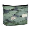 LLUTSNTH Makeup Bags Large Capacity Cosmetic Bags for Women Black Lily Pads Open Flat Toiletry Bag Waterproof Makeup Pouch Portable Cosmetic Organizer Makeups Train for Travel Gift view 1