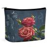 JKLQWH Leather Makeup Bag Waterproof Cosmetic Bag for Women Shabby Chic Roses Open Flat Toiletry Bags Portable Pouch With Zipper Make Up Organizer Case for Travel Accessories view 1
