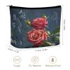 JKLQWH Leather Makeup Bag Waterproof Cosmetic Bag for Women Shabby Chic Roses Open Flat Toiletry Bags Portable Pouch With Zipper Make Up Organizer Case for Travel Accessories view 2