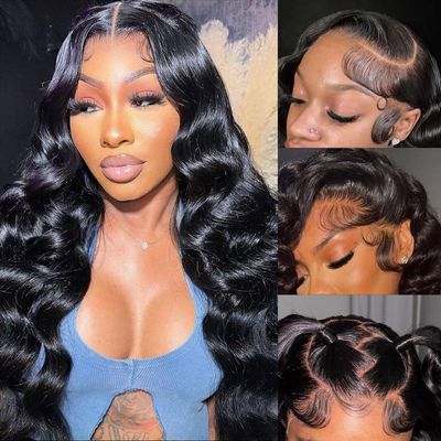 13x4 Body Wave Lace Front Wigs Human Hair Pre Plucked 180% Density HD Transparent Lace Frontal Wigs Human Hair for Women Glueless Wigs Human Hair 24Inch