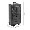 4-Layers Professional Makeup Train Case Rolling Cosmetic Case with 2 Drawers & 2 Mobile Password Lock and Universal Wheels 33lb Load Capacity Hairdressing Rolling Case for Hairstylists Beauticians view 2