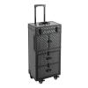 4-Layers Professional Makeup Train Case Rolling Cosmetic Case with 2 Drawers & 2 Mobile Password Lock and Universal Wheels 33lb Load Capacity Hairdressing Rolling Case for Hairstylists Beauticians view 3
