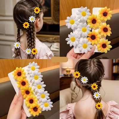 10pcs Blossoms Hair Clips, Sunflower Design Side Bangs Clip for Women Girls Beach Travel, Bulk White/Yellow Artifical Daisy Hairpins Women Hair Accessories Wedding Party