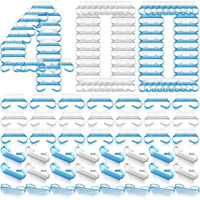 Bokon 400 Pcs Handle Grip Nail Brush Bulk Nail Scrub Brush Nail Brush for Toes and Nails Cleaner, Pedicure Scrubbing Tool Kit for Men and Women (Blue and White)