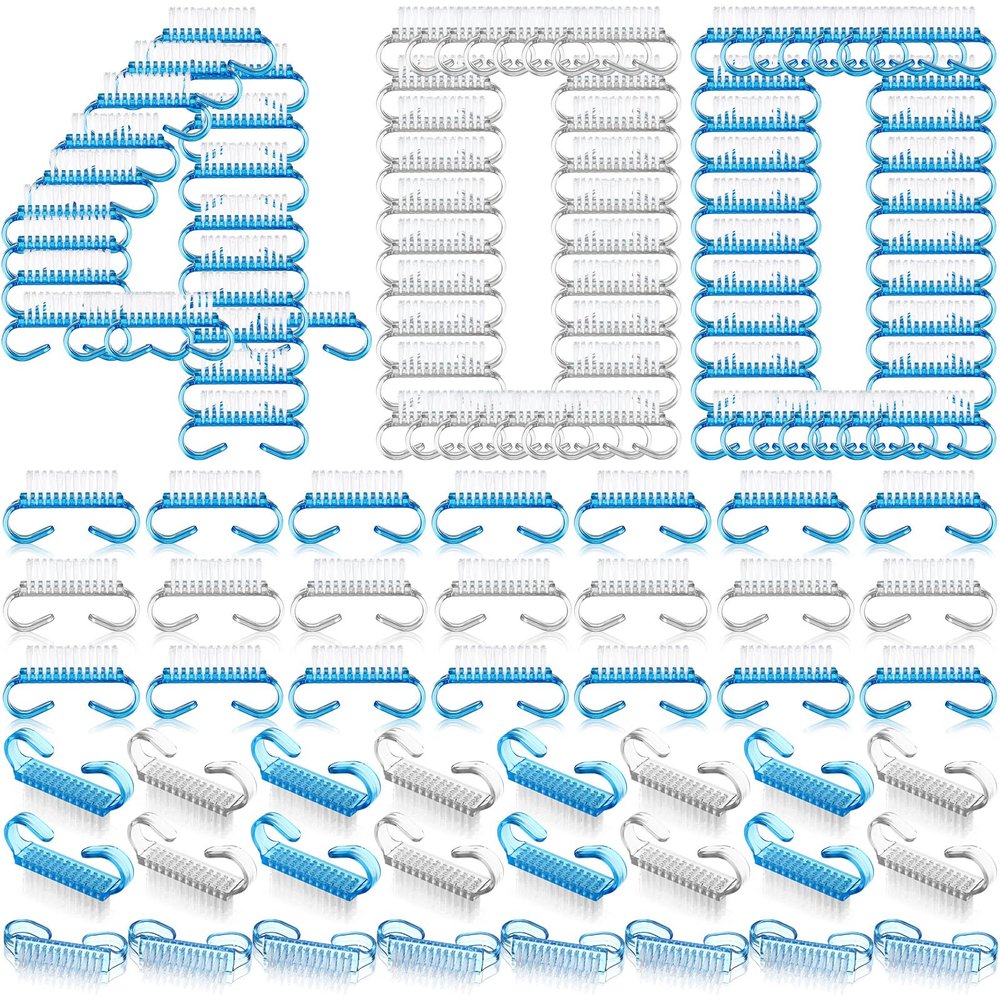 Bokon 400 Pcs Handle Grip Nail Brush Bulk Nail Scrub Brush Nail Brush for Toes and Nails Cleaner, Pedicure Scrubbing Tool Kit for Men and Women (Blue and White)