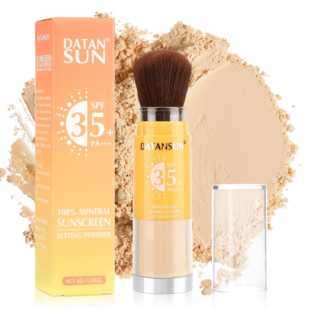 Mineral Powder Sunscreen Setting Makeup - SPF 35 Brush On Sunscreen for Face & Scalp & Hair, Natural Matte Loose Finishing Powder, Oil Control Lightweight Breathable (#03 Light)
