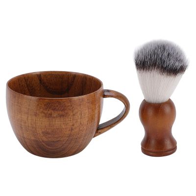 Nurnesy Men 2 PCS Shaving Brush Set Premium Nylon & Elegant Wooden Bowl Complete Grooming Kit for a Superior Shave