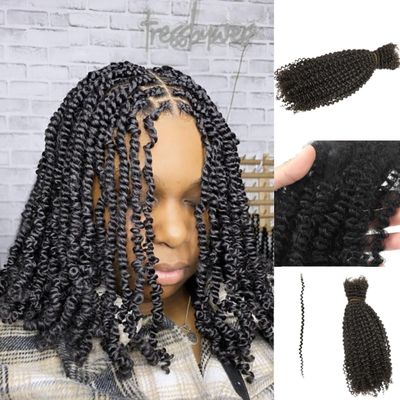Spring Twist Hair Extensions Bulk Human Hair Afro Kinkys Braiding Hair for Dreadlocks, Twists, Loc Repair, Dreadlock Extensions Black 16 Inch 100G