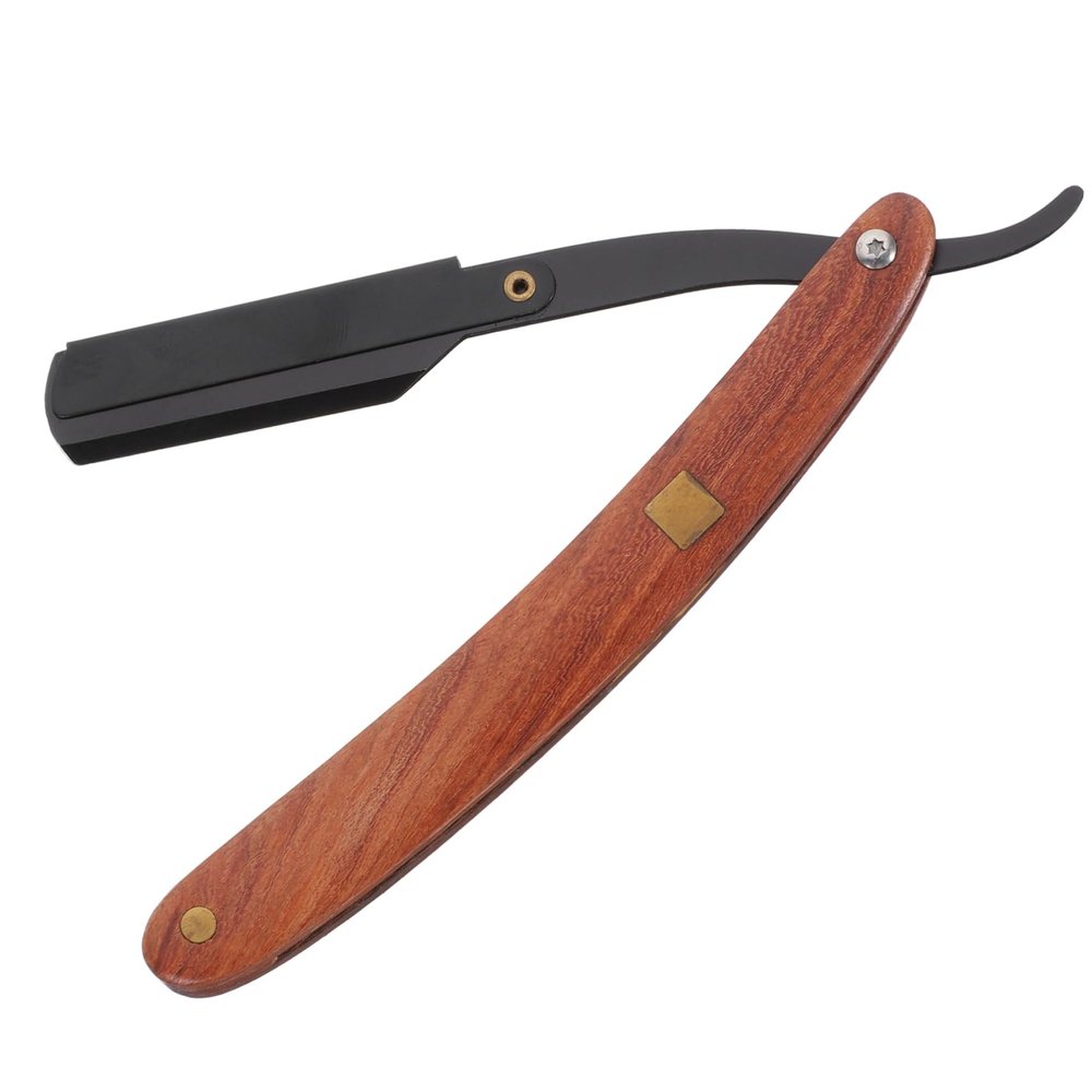 VINTORKY Wooden Handle Manual Razor for Men Beard Shaper Mustache Trimmer Facial Back Shaver Metal Shaving Tool Safe Easy to Use