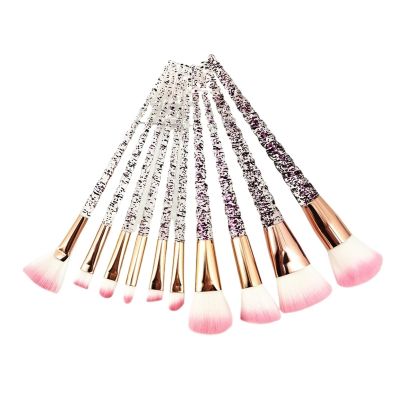10pcs Makeup Brushes Set with Diamond Crystal Handle - Blending, Foundation, Powder, Eyeshadow & Eyebrow Brushes for Flawless Beauty Application(Pink)