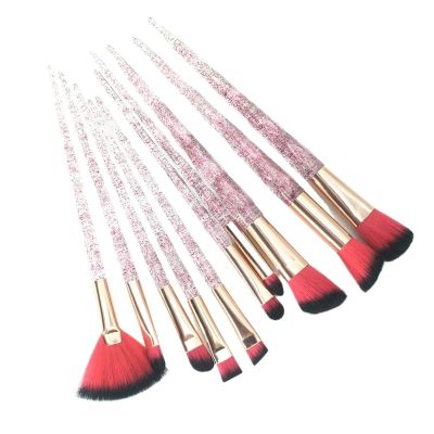10pcs Makeup Brushes Set with Diamond Crystal Handle - Blending, Foundation, Powder, Eyeshadow & Eyebrow Brushes for Flawless Beauty Application(Rose Red)