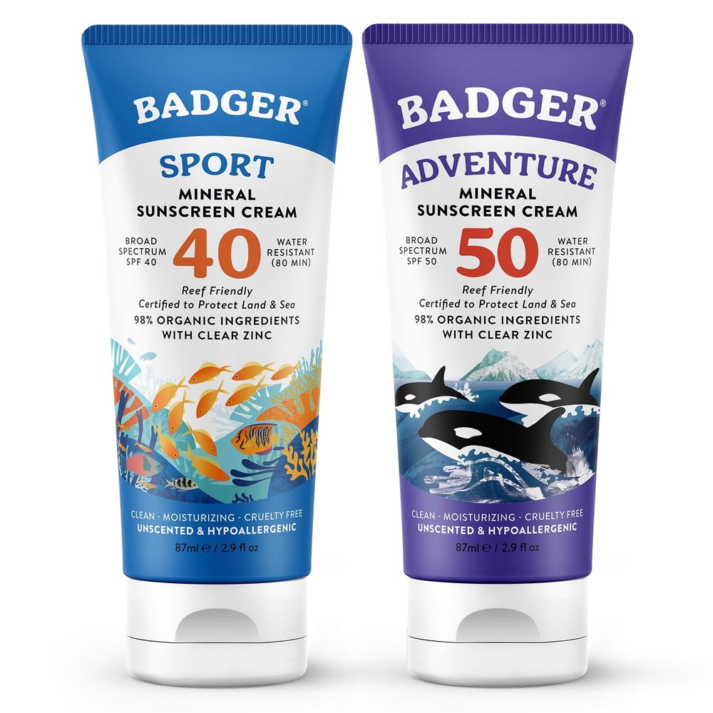 Badger SPF 40 Reef Safe Sport Sunscreen and SPF 50 Reef Safe Sunscreen
