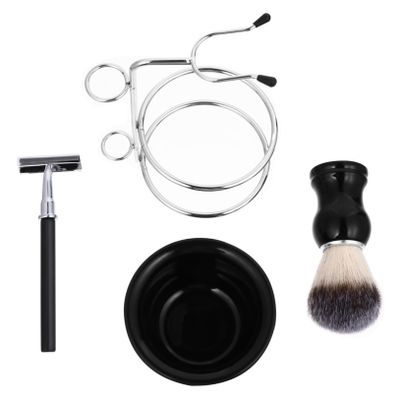 OATIPHO 4pcs Men's Shaving Kit Stainless Steel Shaving Brush Stand and Soap Bowl for Comfortable Grooming for All Beard Types