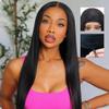 Amznlady Glueless Wigs Human Hair Upgrade 3 IN 1 Straight Half Wig Human Hair With Drawstring Ponytail for Black Women 180% Density Headband Wigs Natural Color 22 Inch view 1