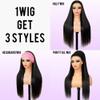 Amznlady Glueless Wigs Human Hair Upgrade 3 IN 1 Straight Half Wig Human Hair With Drawstring Ponytail for Black Women 180% Density Headband Wigs Natural Color 22 Inch view 2