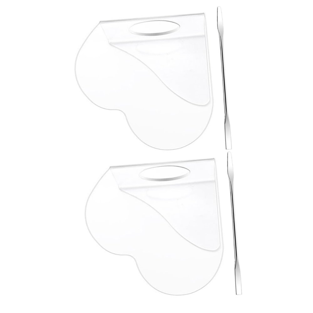Artibetter 2sets Heart-Shaped Acrylic Makeup Mixing Palette Spatulas Versatile Foundation Blending Plate for Makeup Artists and Enthusiasts Compact and Easy to Clean for Travel Use