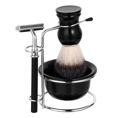 FOMIYES 4pcs Stainless Steel Shaving Tools for Men Professional Razor Kit Stand Includes Shaving Brush and Bowl Easy to Clean and Travel-friendly for Daily Grooming