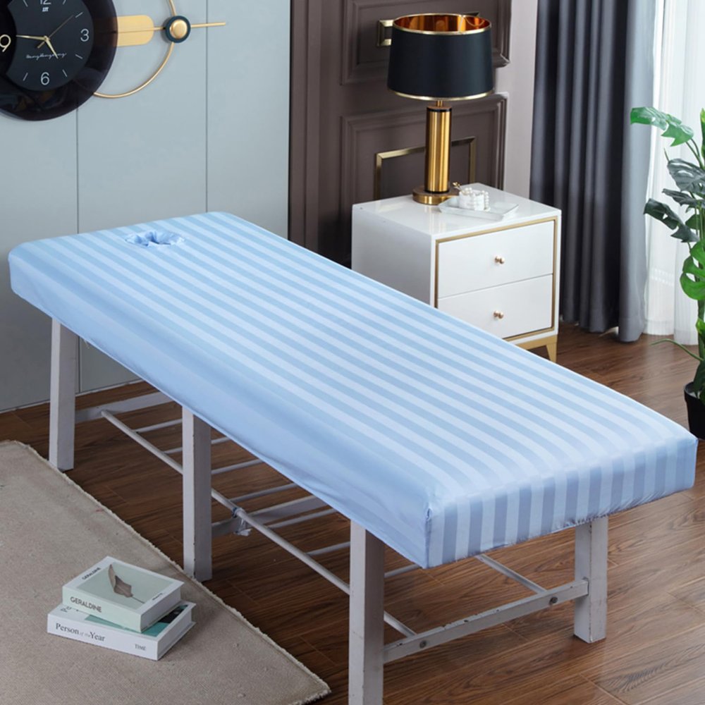 Blue,80x190cm/2.6x6.2ft,Massage Bed Sheet Massage Table Sheets with Face Hole,Full Bedspread Washable Protective Cover Elastic Massage Fitted Sheet Beauty Salon SPA Bed Cover