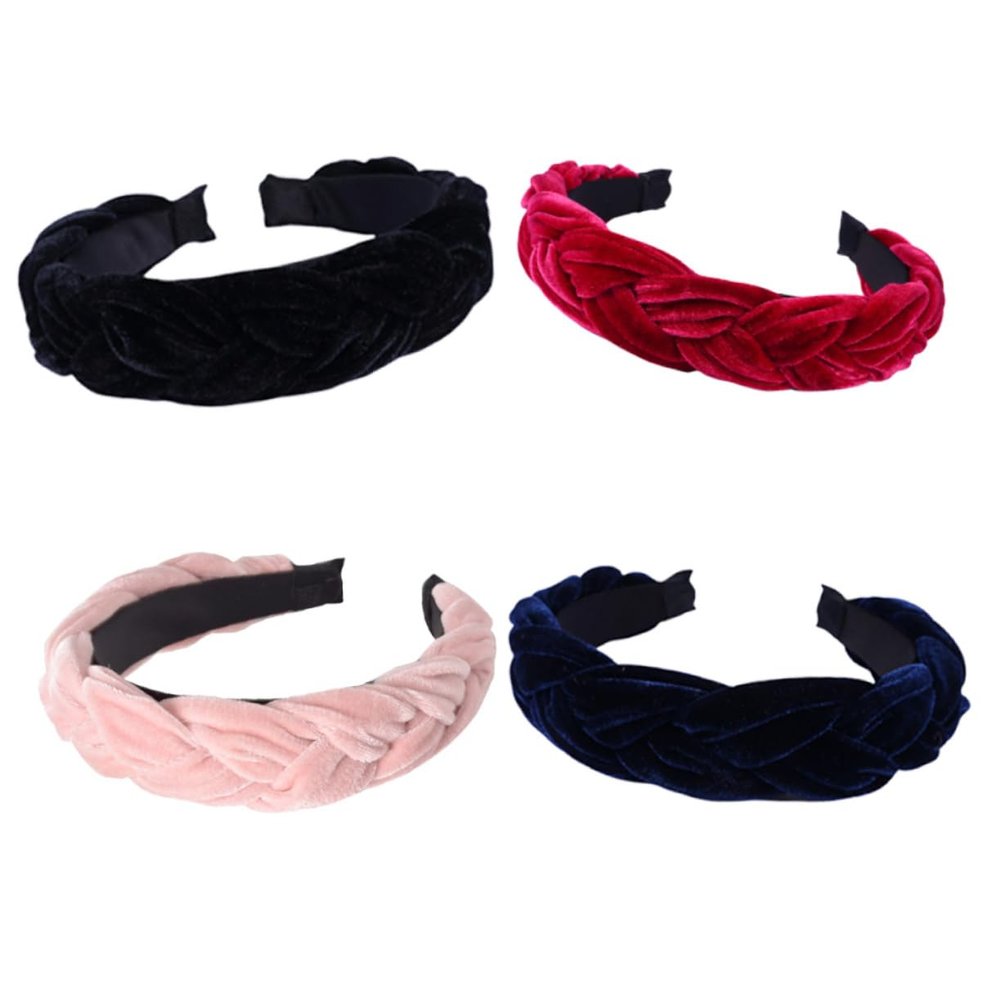 AUTSUPPL 4pcs Gold Velvet Headband Women Knot Head Wraps Braid Hair Band Elegant Headwraps for Women