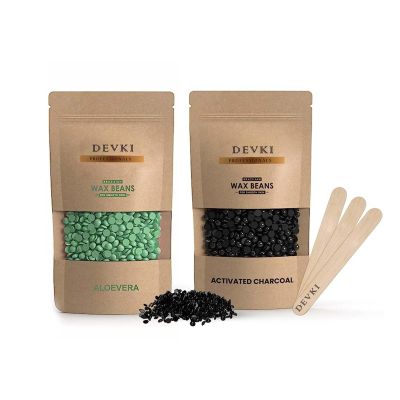 DEVKI Hair Removal Brazilian Hard Wax Beans For Face, Eyebrow, Back, Chest, Bikini Areas, Legs, Arms and Beards (1.9 Ounce, GREEN/BLACK-STRAWBERRY)