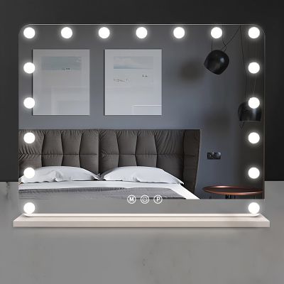 61x49cm, 80x60cm, 100x73cm Hollywood Vanity Mirror with Lights, Metal Frame Makeup Mirror, 3 Color Front- Lighted Mirror with Stand, for Living Room, Bedroom, Dressers Decor(White,80x60cm/31.5x23.6in)