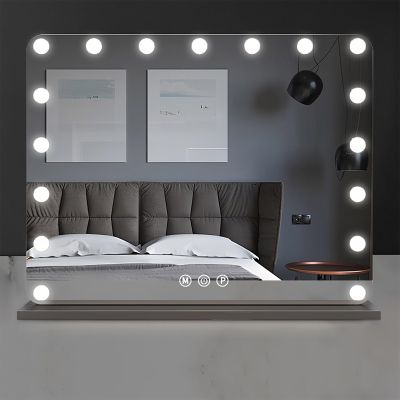 61x49cm, 80x60cm, 100x73cm Hollywood Vanity Mirror with Lights, Metal Frame Makeup Mirror, 3 Color Front- Lighted Mirror with Stand, for Living Room, Bedroom, Dressers Decor(Black,80x60cm/31.5x23.6in)