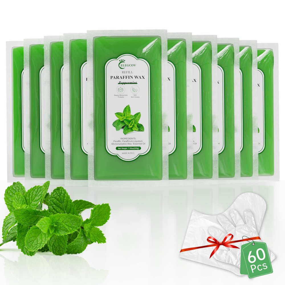 ELEGCOV Paraffin Wax Refills-10 Pack Peppermint Scented Paraffin Wax for Hand and Feet, Parrafin Wax Bath Blocks for Wax Machine, Relieves Muscle Fatigue, Deeply Hydrates, Moisturizes and Nourishes